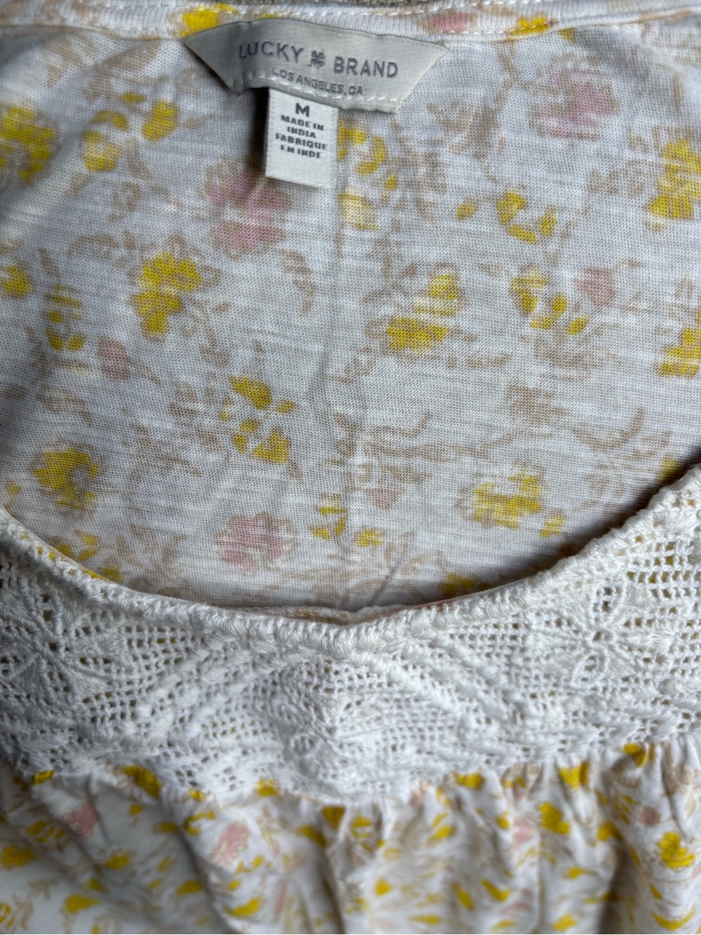 Lucky Brand Cream Tank with Crochet Yoke and Yellow & Pink Floral Print - Picture 3 of 3